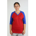 Ladies' MVPDri V-Neck Jersey with Contrast Color Raglan 3/4 Sleeves